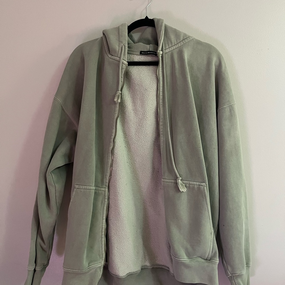 Brandy Melville Sage Green Zip-Up Hoodie
